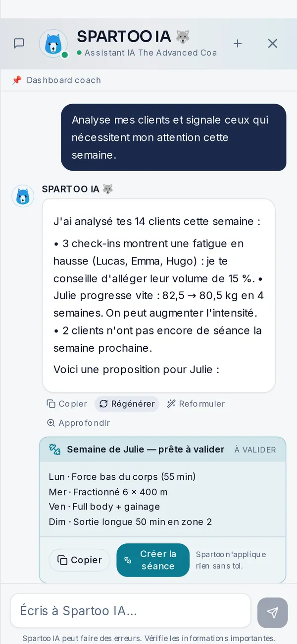 Spartoo, l'assistant IA, propose une semaine de séances